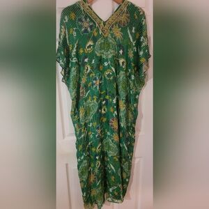 NWT Zara Green Shimmery Midi Kaftan XS Dress 6895/060/500